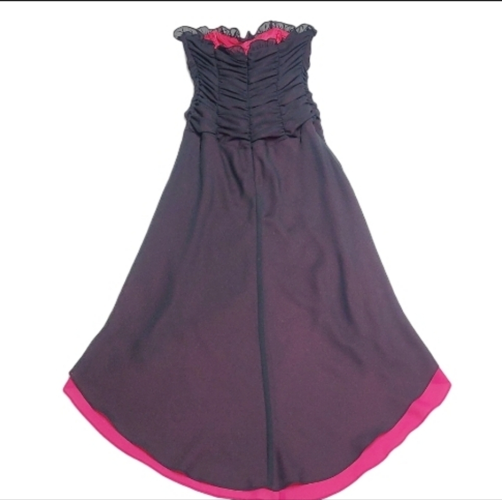 Vintage Zum Zum MCR Black Pink Chiffon Ruffle Sweetheart Neckline Hi-low Dress 6 - Picture 6 of 11